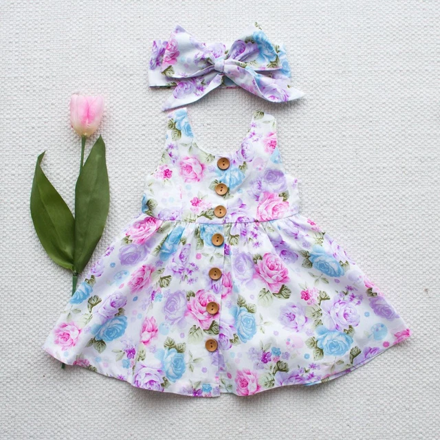 Abito floreale tutù gonna vestiti sole estivo neonato UK bambina senza maniche