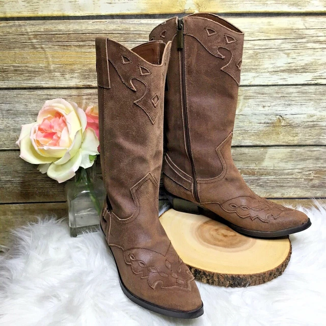 Reba Lance Brown Genuine Leather Western Mid Calf Boots 6.5 M