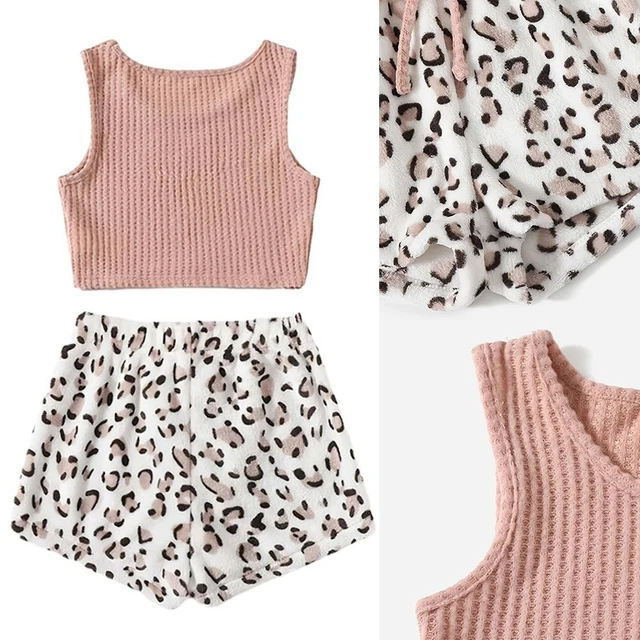 Set di pigiami stampa leopardata alla moda e confortevoli per il tempo libero do