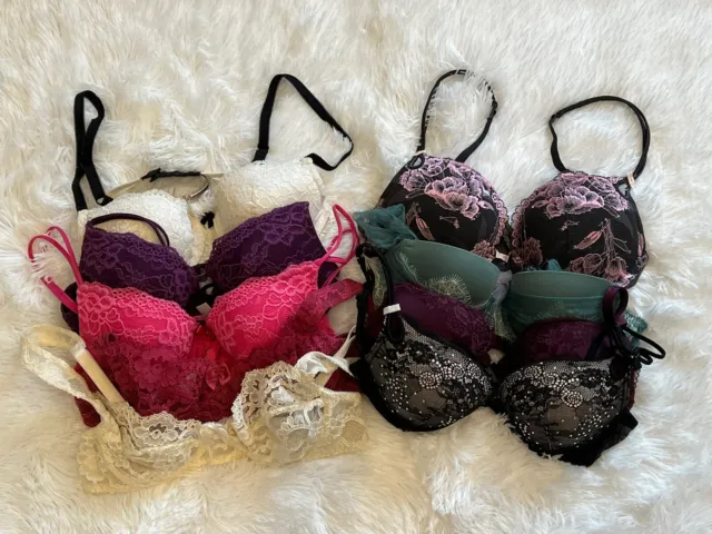 LOT OF 9 Victorias Secret Bras 34B Padded Underwire Lace Assorted
