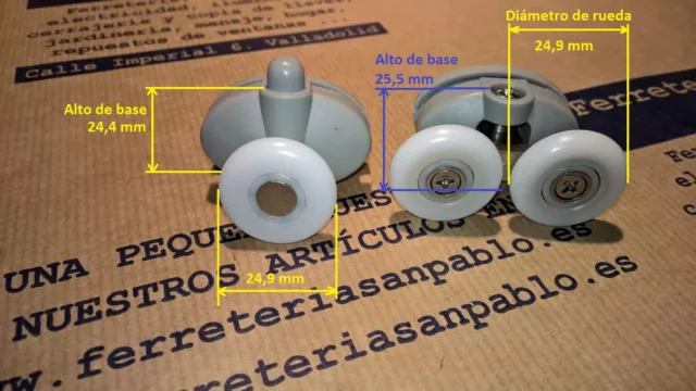 1 JUEGO PATINES DE MAMPARA 25 mm PLA (rodamientos para ventanas)rueda rodamiento