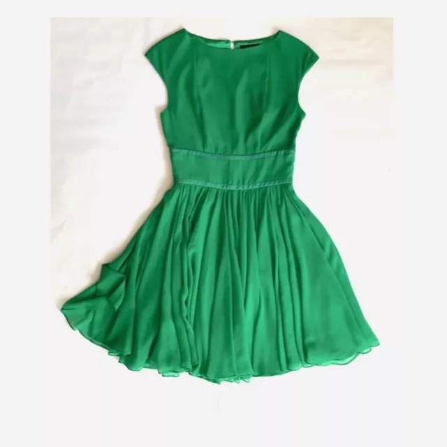 Ted Baker Green Dress ‘Simonie’ Fit & Flare, Pleated Skirt, Size TB 1 / US4