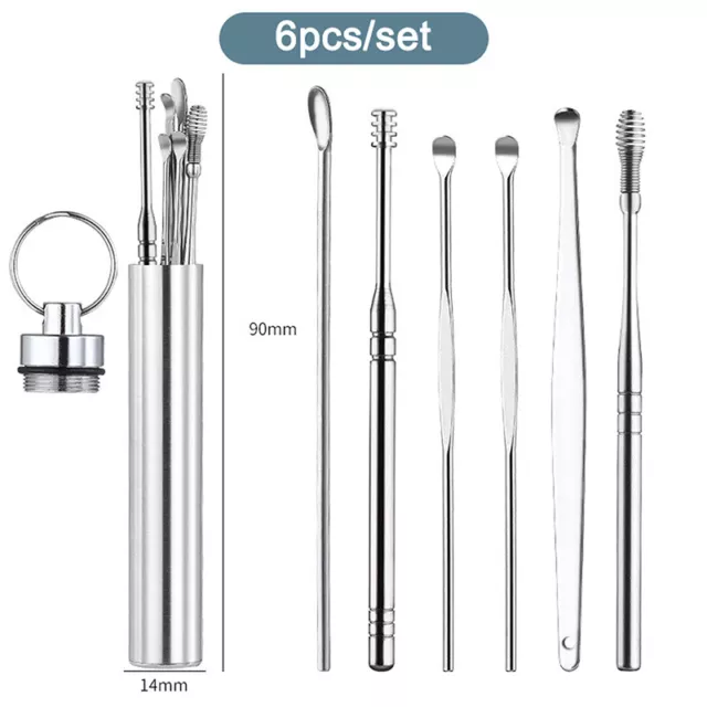 Stainless steel ear pick spiral spring ear pick cleaner portable 6pc ear clea-tz