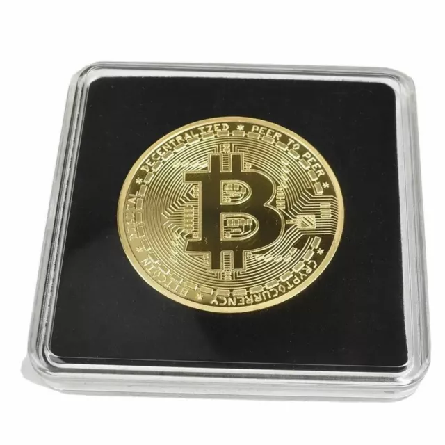 Bitcoin Münze Gold Mining Sammler Medaille Neu Blitzversand Acryl Case