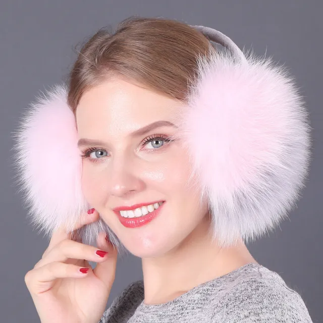 Fashion Women's Winter Warm Fluffy Real Fox Fur Earmuffs Hang Ear Cover Headwear
