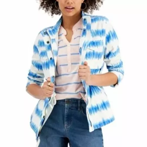 MSRP $80 Womens Style & Co Tie-Dyed Twill Jacket Blue Size XL