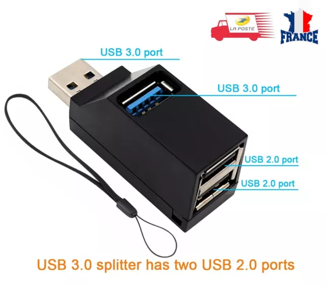 Adaptateur USB HUB 3 Ports multiprise 1x3.0 + 2x 2.0 Haute Vitesse 5GB/s