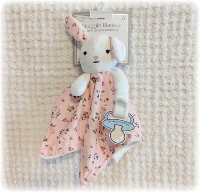 Easter NWT Modern Baby Snuggle Blankie Pink Bunny Rabbit Flower Pacifier Holder