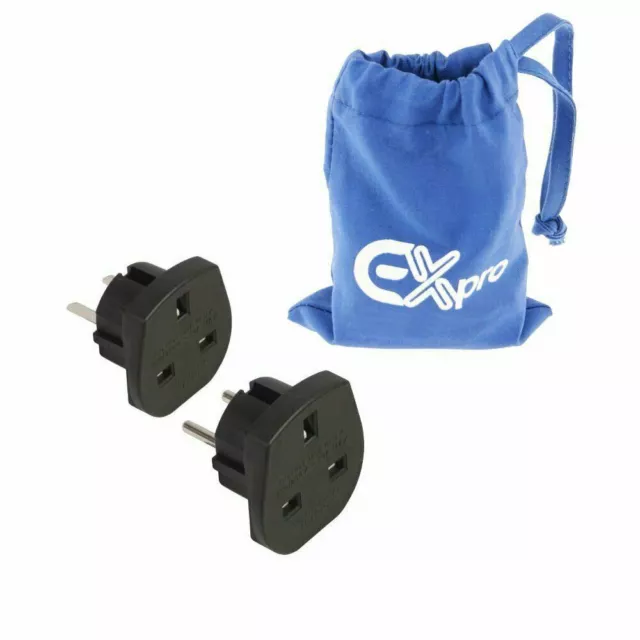 Ex-Pro® 2pk Travel Adapter Converts UK Plugs to 2 pin (Round & Flat) BLACK