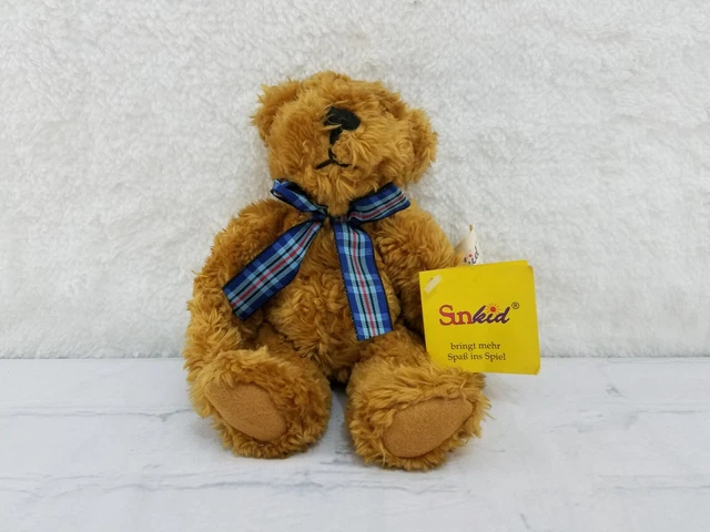 SunKid German Teddy Bear with Plaid Scarf 8" Plush Toy with Tags Jointed