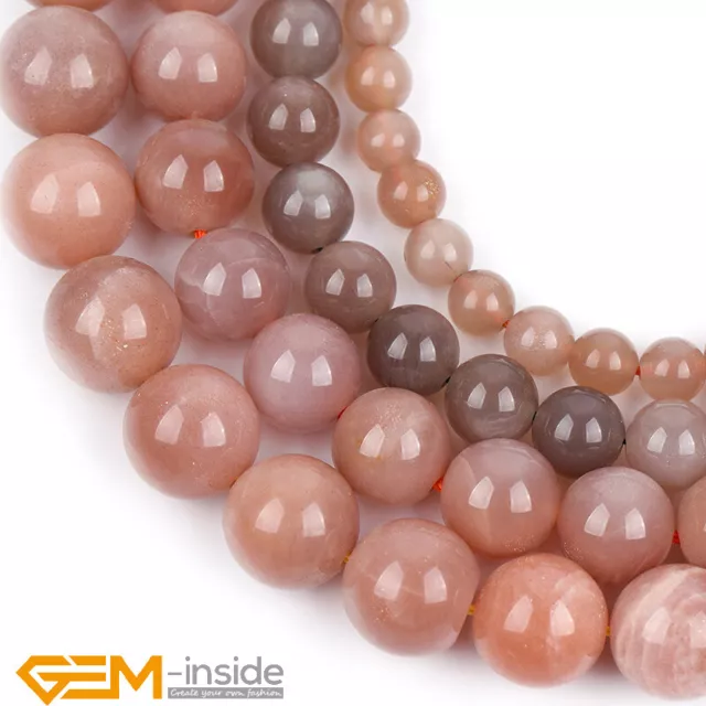 Natural Flash Orange Moonstone AAA Gemstones Round Loose Beads Strand 15'' AU