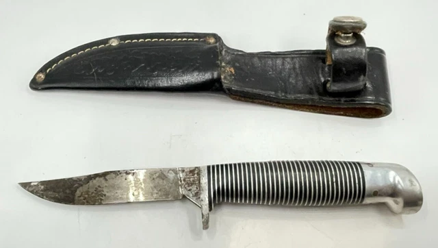 Vintage Western F48B Fixed 3" Blade Hunting Knife with Leather Belt Sheath