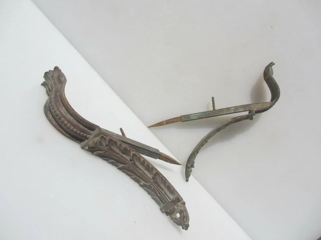 Large Antique French Brass Curtain Pole Holder Brackets Ormolu Rococo Gilt Old
