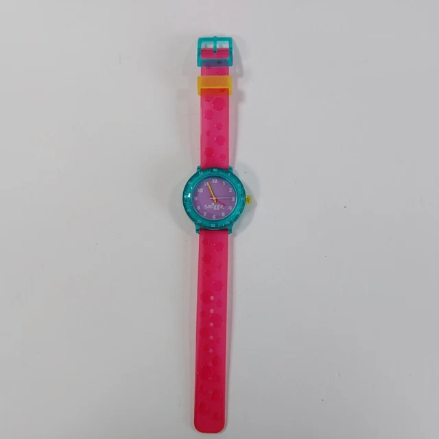SMIGGLE WATCH PINK Silicone Strap Purple Dial Rotating Bezel