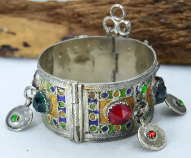 Vintage Antique Moroccan Berber Cuff Bracelet Metal Bangle Enamel Ethnic Bangle
