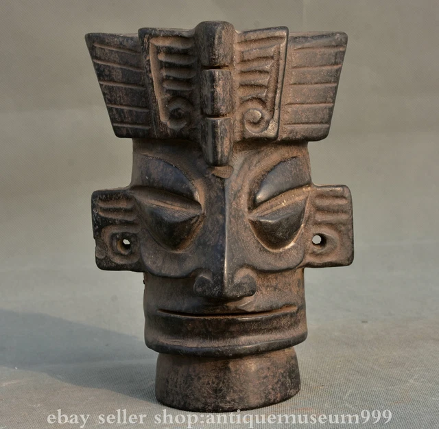 8" Old Chinese HongShan Culture Meteorite magnetic SanXingDui People Head mask
