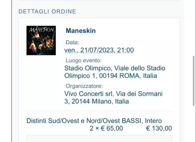 2 biglietti concerto maneskin 21 luglio 2023