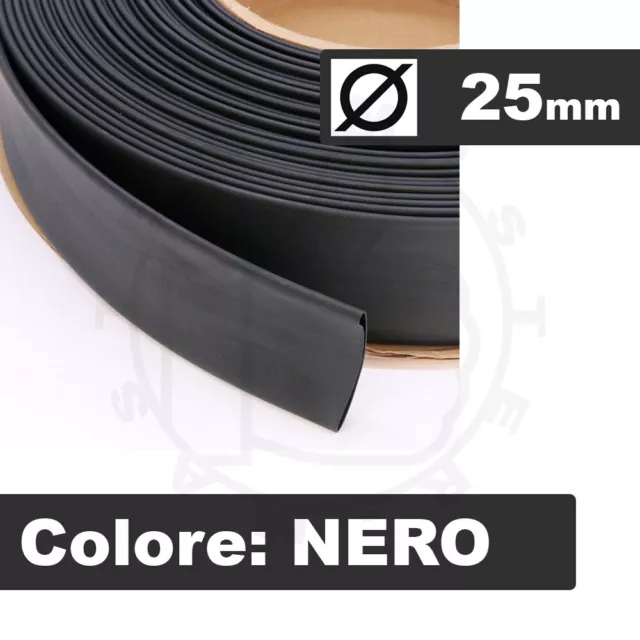 GUAINA TUBO TERMORESTRINGENTE TERMORETRAIBILE COLORE NERO DIAMETRO 25mm - 1 MT