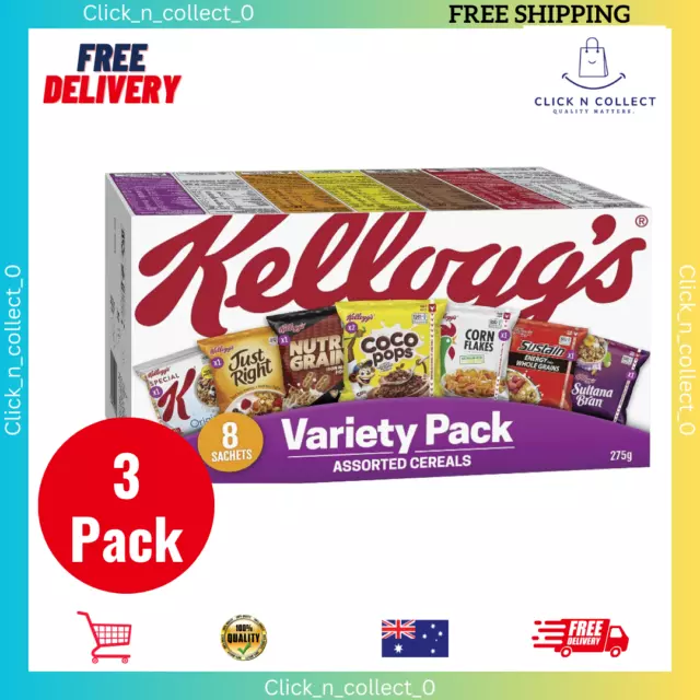 3x Kelloggs Adult Variety 8 Pack 275G Assorted Breakfast Cereal Snacks Delicious