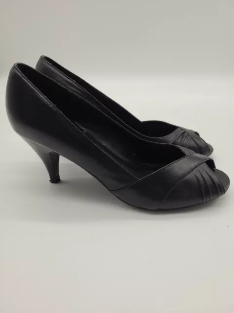 Steve Madden Womens Gangorr Black Leather Heels Size 9M Peep Toe