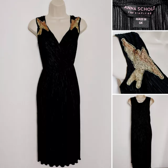 Anna Scholz Simply Be Black Plisse Dress Gold Sequin Embellishment Size UK 20