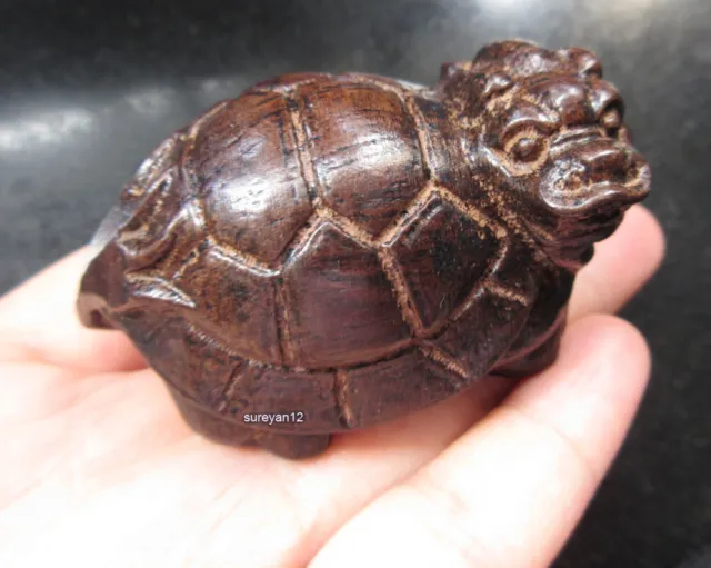 Vintage hand carved wood dragon turtle tortoise Netsuke figurine SYSN-170