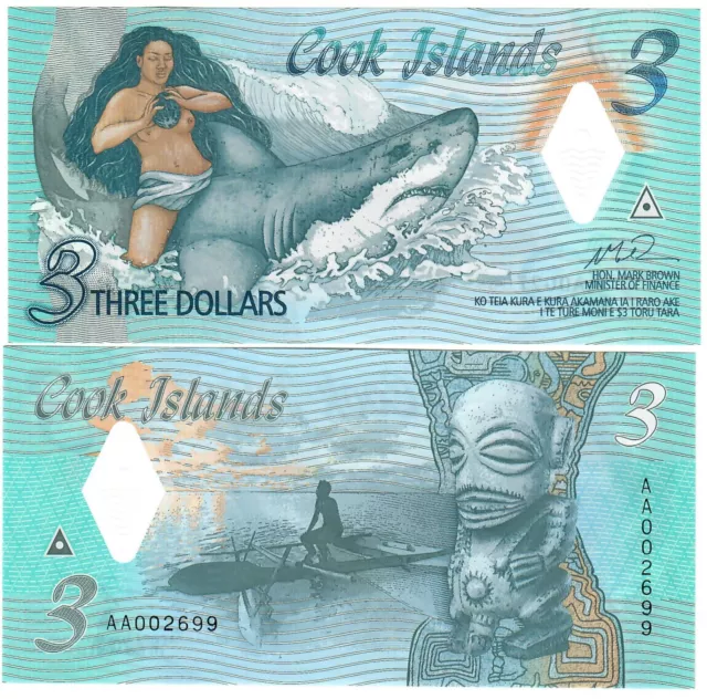 Cook Islands 3 Dollars 2021 UNC "AA" & Lower Number