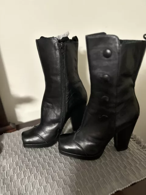 Black leather Platform Boots  by Boutique 9 Size 6.5 - EU -37.5 ~ EUC ~