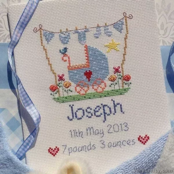 New Baby Boy Birth Sampler Cross Stitch Kit - Nia