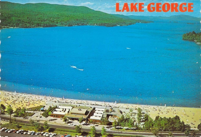 NY Lake George State Beach AERIAL VIEW 1964 MINT 4x6 postcard