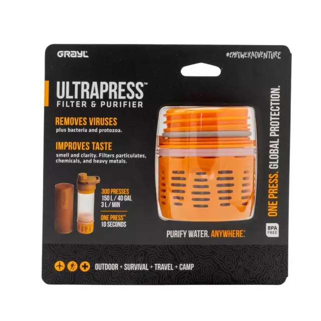 Grayl Ultrapress Purifier Cartridge Orange, Trinkflasche mit Wasserfilter