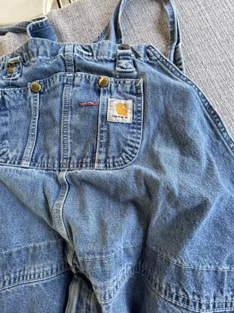 CARHARTT Denim Work Dungarees 54x 32 Bib Overalls Vintage R07