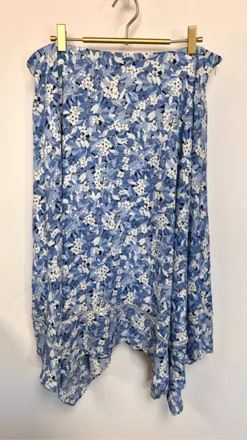 Lauren Ralph Lauren Womens Blue Floral Lined Midi Asymmetrical Skirt Size 12