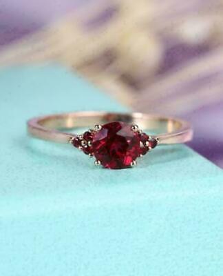 3.20 Ct Round Lab-Created Red Ruby Solitaire Engagement Ring 14K Rose Gold Over