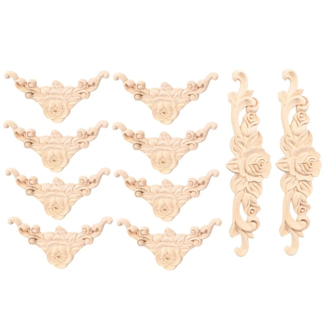 10 Pcs Wood Wall Decor Floral Wood Applique Corner Decorative for Furniture Q7P6