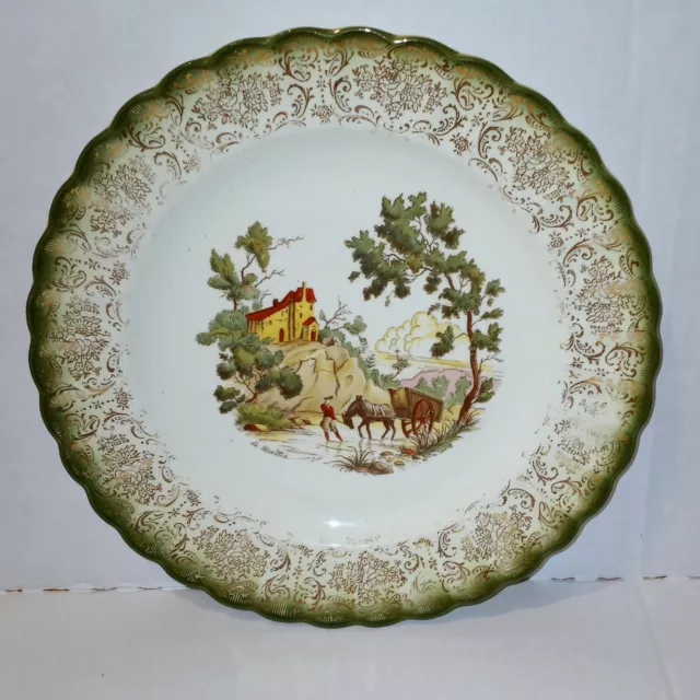 American Limoges  Chateau France- Mandarin Green Cabinet / Dinner Plate 22K Gold