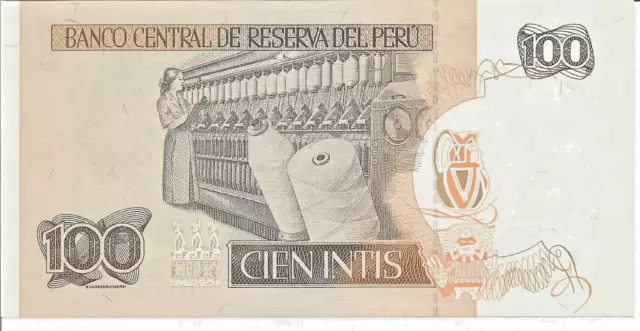 Peru  1987 100 Cien Intis Crisp UNC.  Banknote # 4 2