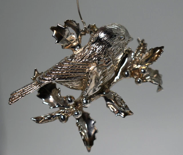Harry Smith Sterling Silver Christmas Ornament Chickadee Bird Holly Leaf Scarce