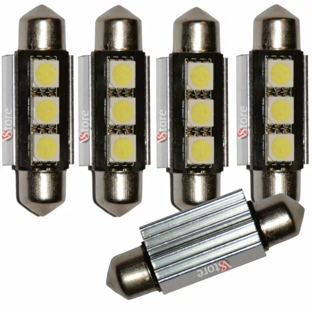 4 LED Siluro 36mm 3 SMD Canbus Lampade BIANCO Luci Interno Targa Xenon No Errore