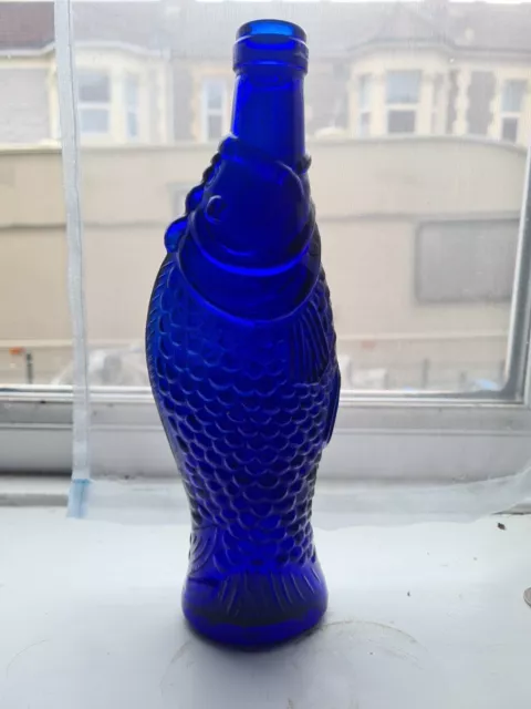 Cobalt Blue Collectable Glass Fish Design Bottle