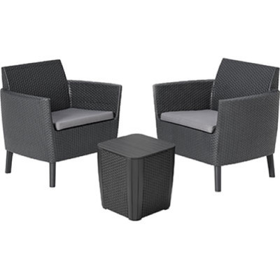 Keter Salon de jardin Iowa balcon en polirattan fauteuils avec coussins table externe 