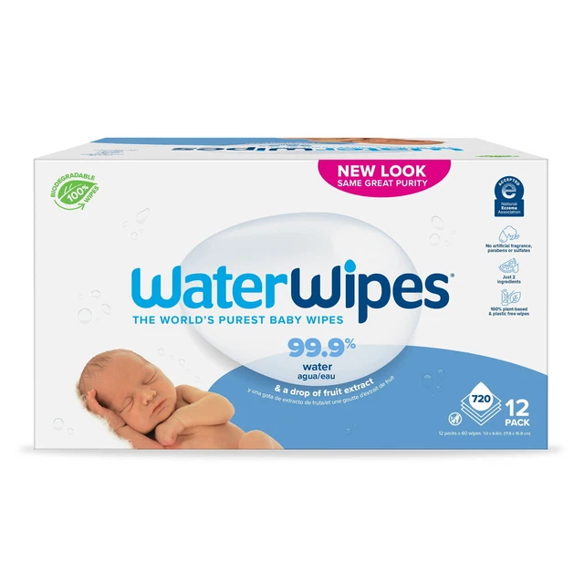 WaterWipes Biodegradable Baby Wipes, Unscented & Hypoallergenic for Sensitive