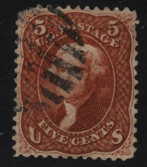 1862 Jefferson Sc 75 used 5c red brown single CV $425 faults