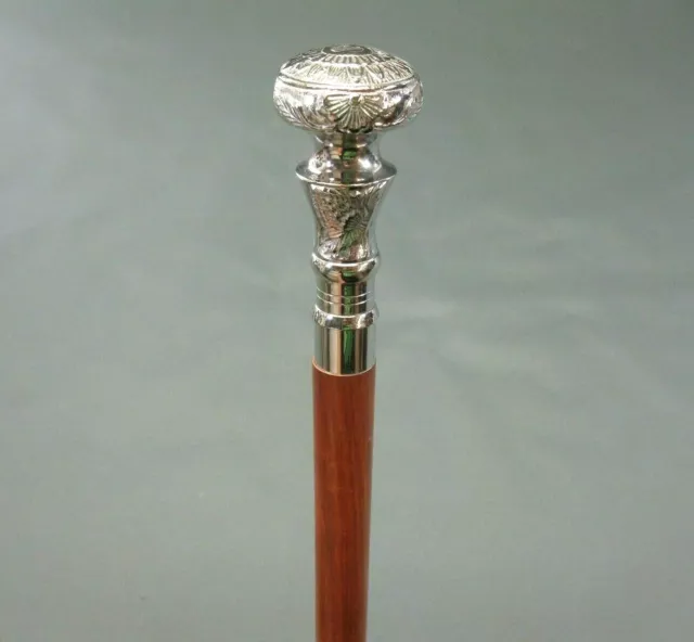 Gentlemens Classic Style Wooden Walking Stick Cane Brass Handle Nickle Finish 2