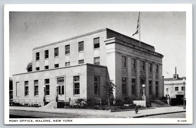 Malone New York~B&W~Post Office Street View~Fire Hydrant~Vintage Postcard