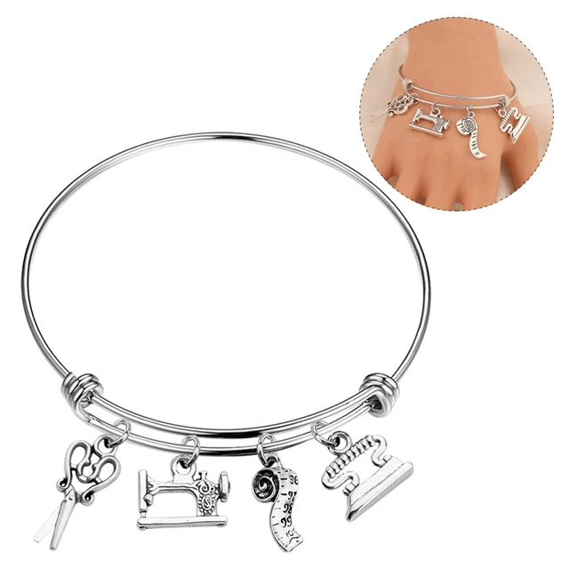 Regalo de costura tijeras cinta métrica pulsera tejida acero inoxidable