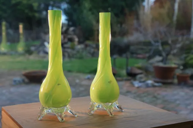 Antique Art Glass Green Opaline Bud Vase