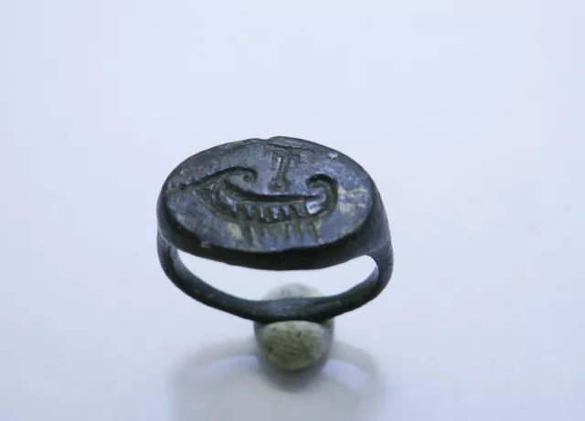 Greek Mediterranean Ancient Bronze Ring Galley Boat