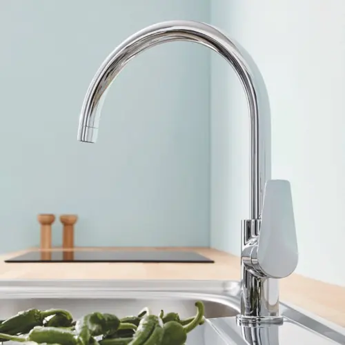 GROHE Kitchen Sink Mixer Tap Single Lever BAUEDGE 31367001 Swivel High Spout