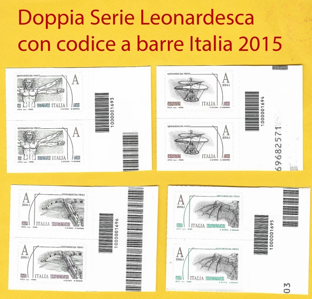 FILATELIA ITALIA 2015SERIE completa leonardesca con codice a barre